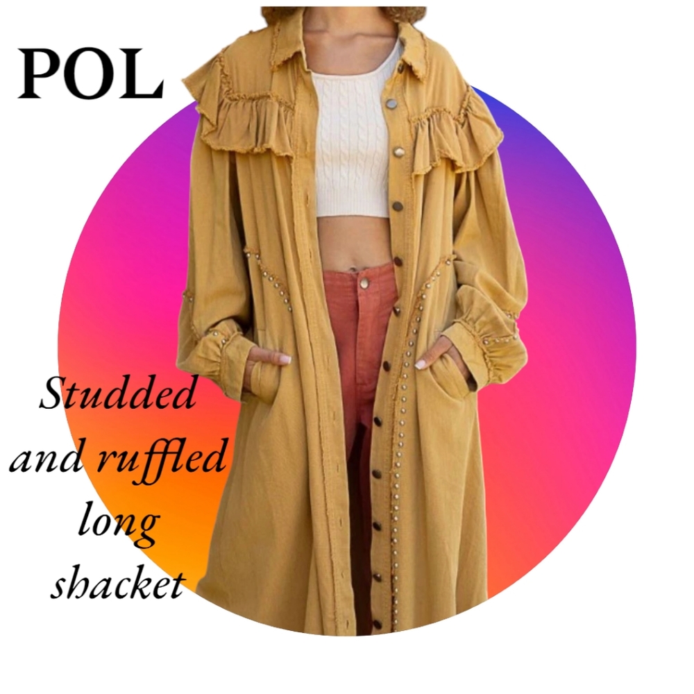 POL mustard yellow western trench cardigan shacket women's size Medium